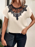 Lace Detail Round Neck Short Sleeve Blouse - Trendsi