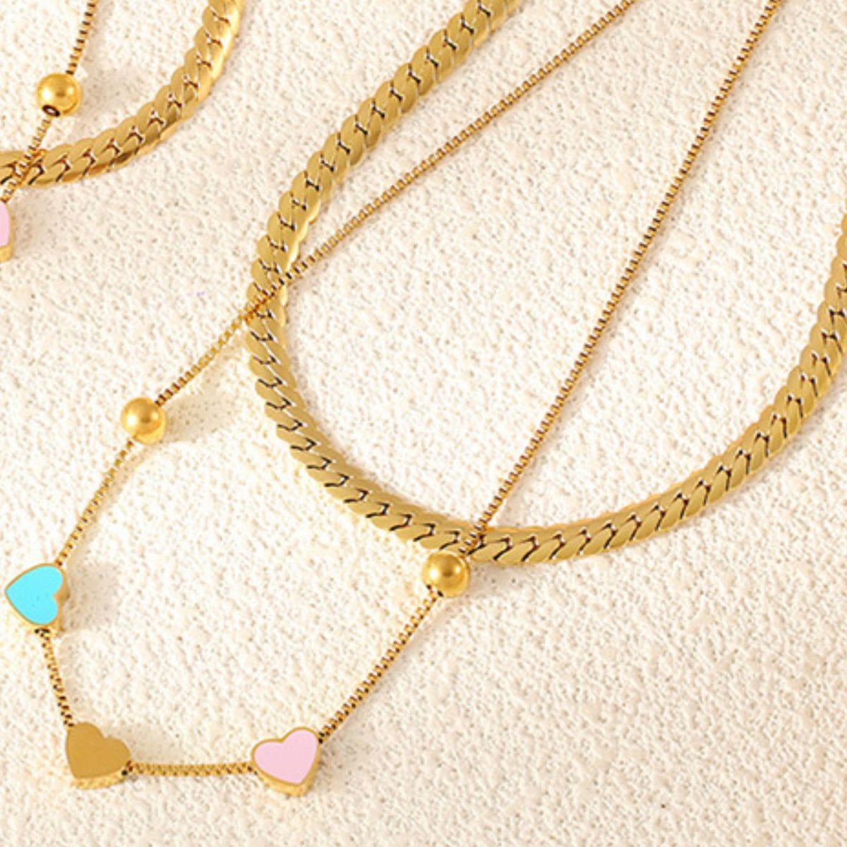 18K Gold-Plated Double Layered Heart Necklace - Trendsi