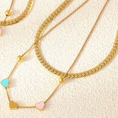 18K Gold-Plated Double Layered Heart Necklace - Trendsi