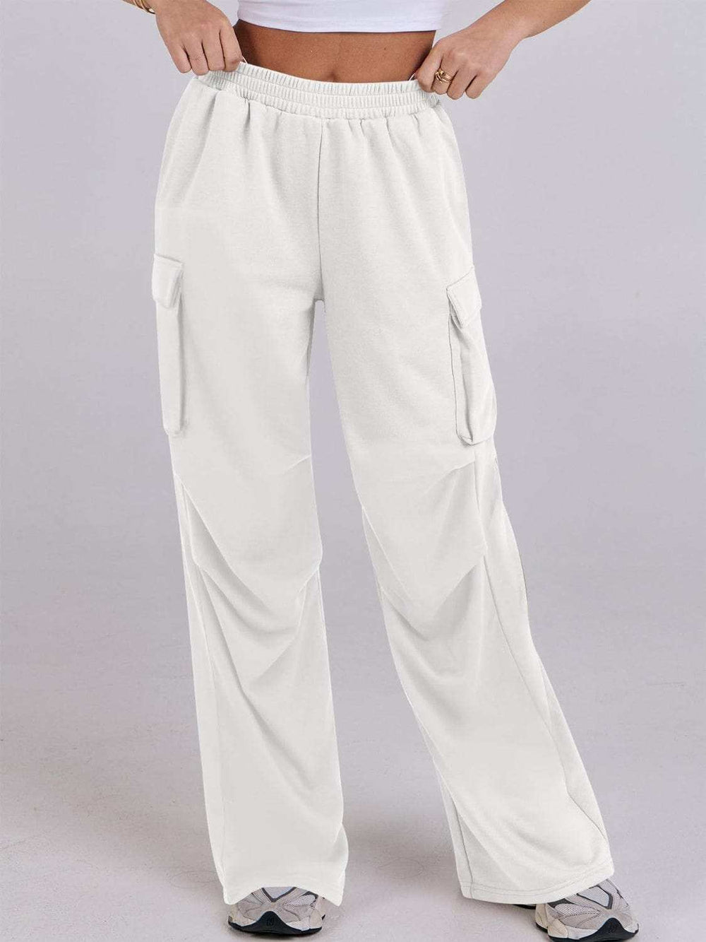 Elastic Waist Wide Leg Pants with Pockets - Trendsi - Flyclothing LLC