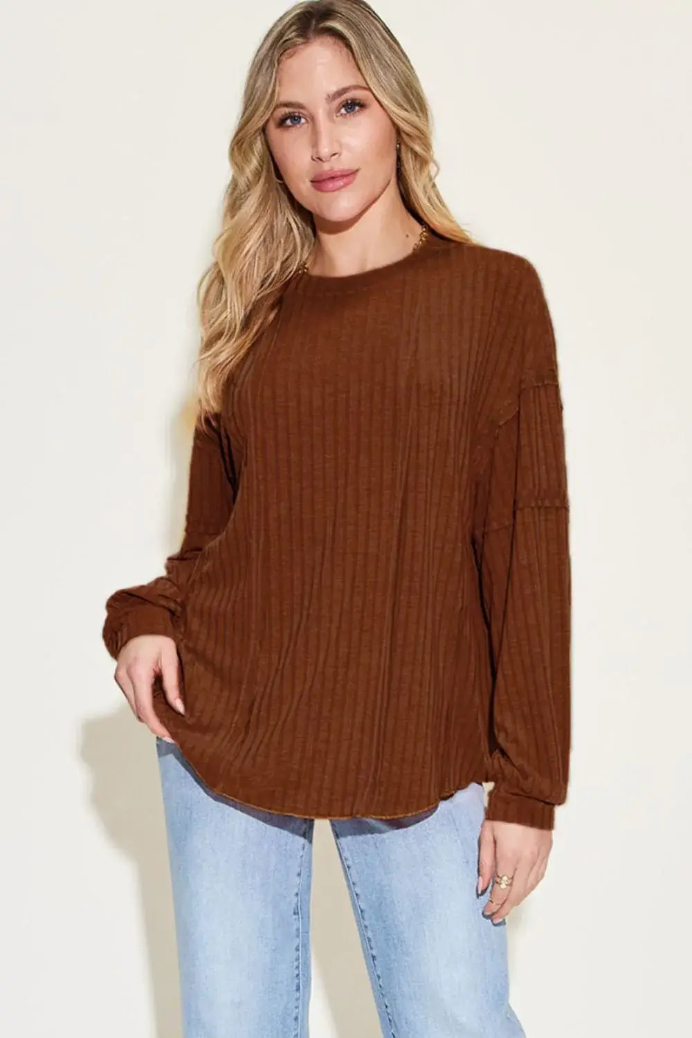 Basic Bae Full Size Ribbed Round Neck Long Sleeve T-Shirt - ShopBasicbae - Flyclothing LLC