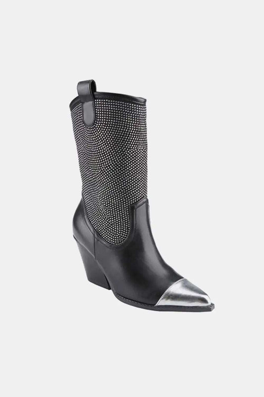 Weeboo Chunky Heel Rhinestone Western Cowboy Boots - Trendsi - Flyclothing LLC