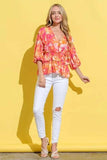 And The Why Ruffled Printed Puff Sleeve Blouse - Trendsi - Flyclothing LLC