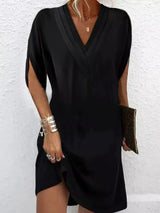 Full Size V-Neck Slit Sleeve Mini Dress Plus Size - Trendsi - Flyclothing LLC