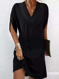 Full Size V-Neck Slit Sleeve Mini Dress Plus Size - Trendsi - Flyclothing LLC
