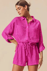SO ME Textured Knit Button Front Romper - Trendsi - Flyclothing LLC