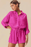 SO ME Textured Knit Button Front Romper - Trendsi