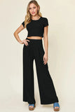 Double Take Full Size Round Neck Top and Pants Set - Trendsi