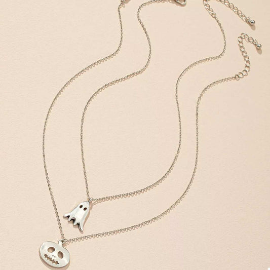 2 Piece Halloween Ghost & Pumpkin Pendant Necklace - Trendsi - Flyclothing LLC