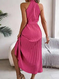 Pleated Tie Waist Sleeveless Midi Dress - Trendsi