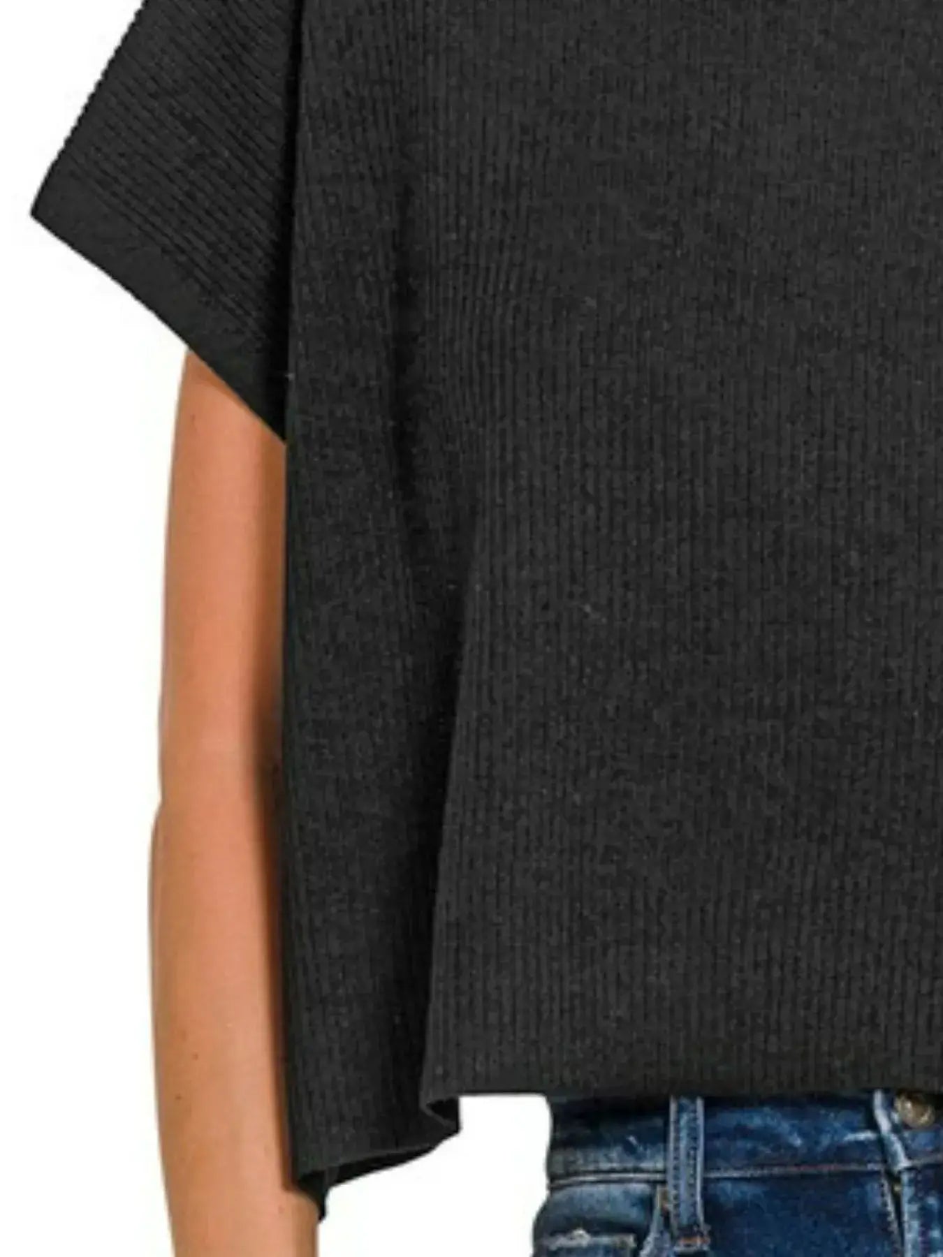 Zenana Viscose Mock Neck Short Sleeve Boxy Sweater - Trendsi - Flyclothing LLC