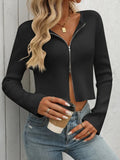 Zip Up Long Sleeve Cardigan - Trendsi