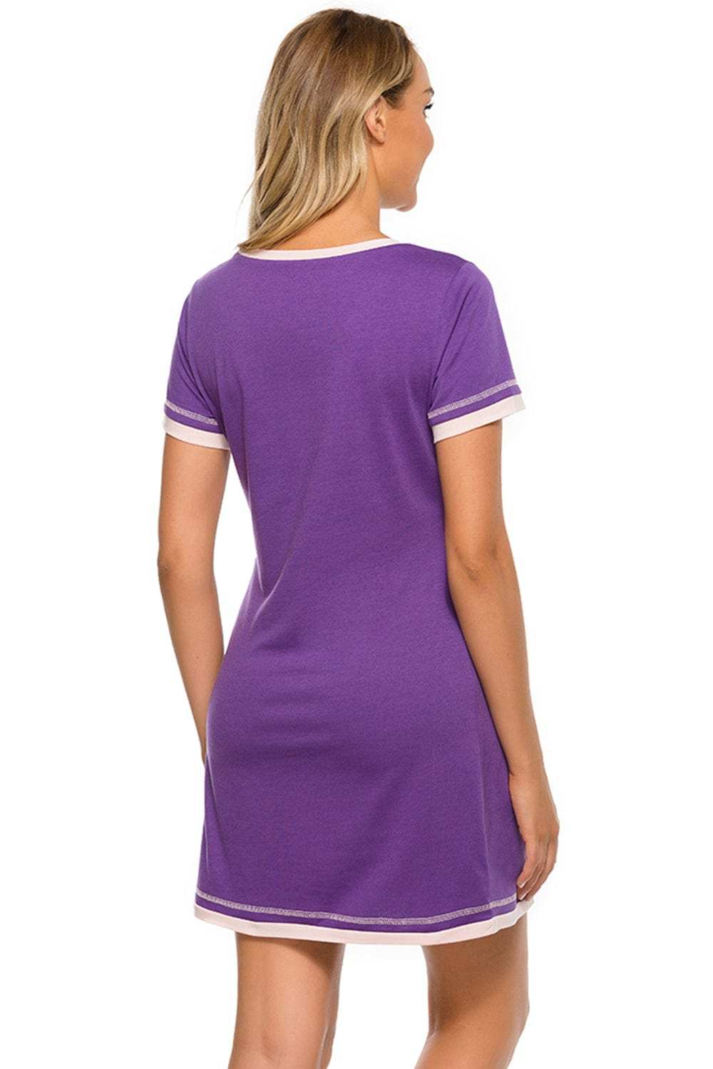 Contrast Trim Short Sleeve Lounge Dress - Trendsi - Flyclothing LLC