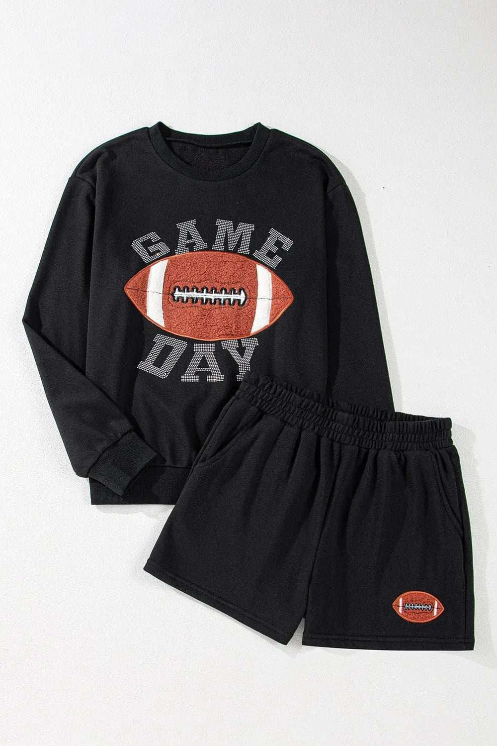 GAME DAY Football Round Neck Long Sleeve Top and Shorts Set - Trendsi - Flyclothing LLC