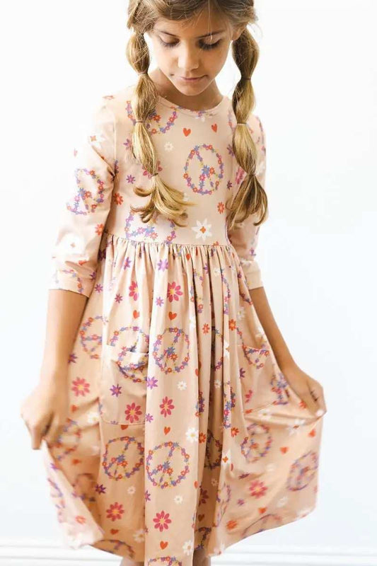 SALE Flower Child 3/4 Sleeve Pocket Twirl Dress - Mila & Rose ® - Flyclothing LLC
