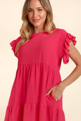 Haptics Full Size Smocking Ruffle Short Sleeve Dress with Pockets - Trendsi