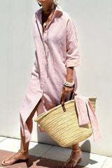 Tied Button Up Three-Quarter Sleeve Dress - Trendsi - Flyclothing LLC