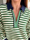 Striped Zip-Up Collar Sweatshirt - Trendsi - Flyclothing LLC