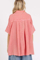 Mittoshop Mineral Wash Gauze Oversized Short Sleeve Shirt - Trendsi - Flyclothing LLC