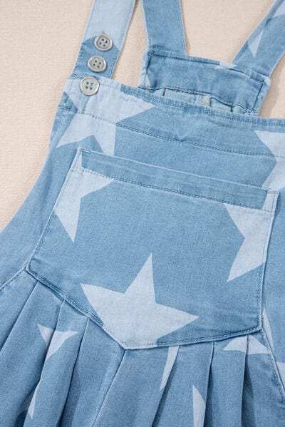 Star Print Square Neck Denim Overalls - Trendsi - Flyclothing LLC