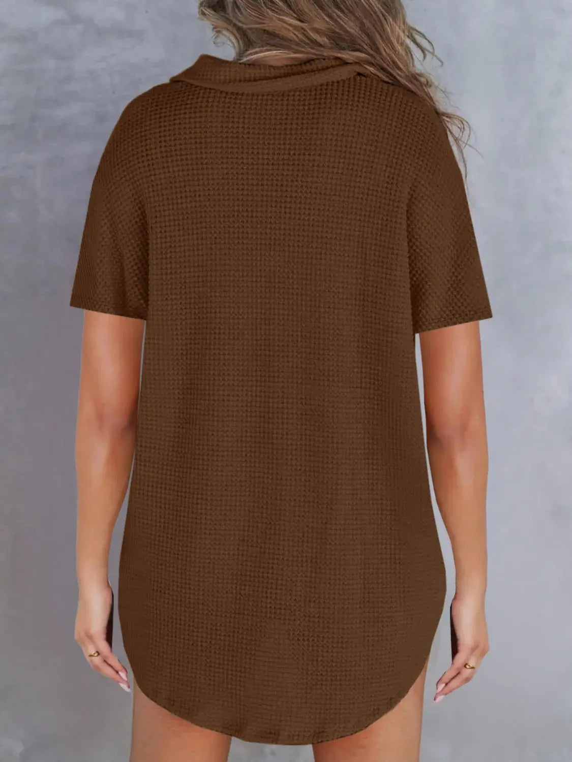 Waffle-Knit Short Sleeve Polo Shirt - Trendsi - Flyclothing LLC