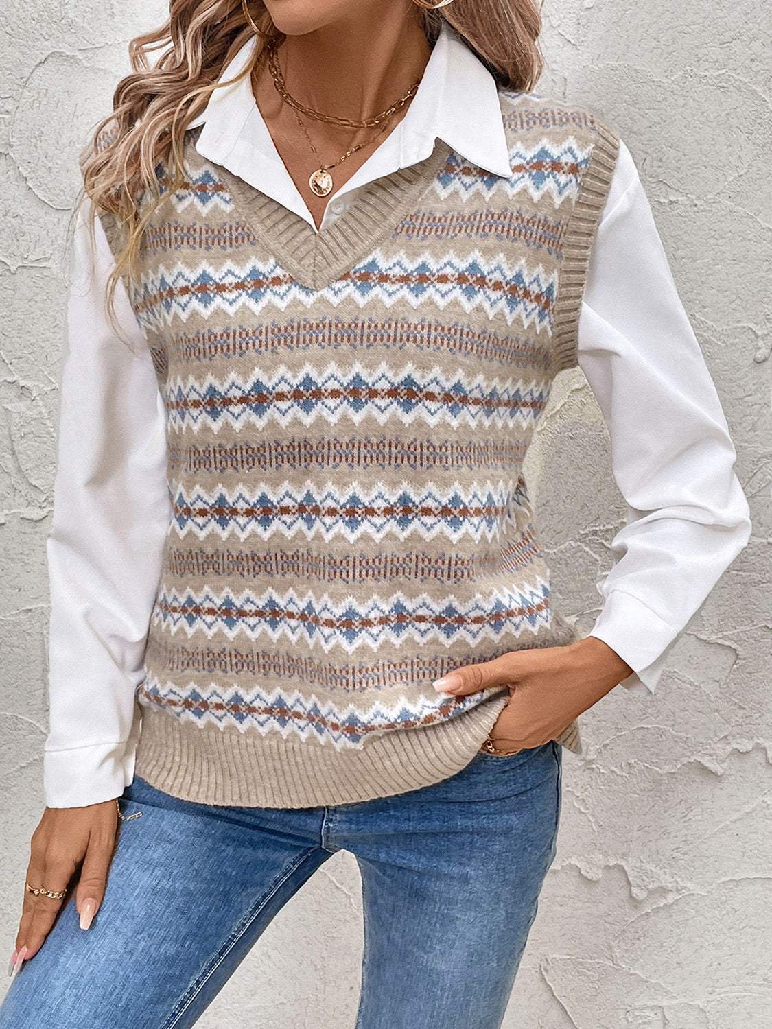 Perfee V-Neck Sweater Vest - Trendsi - Flyclothing LLC