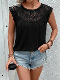 Lace Round Neck Cap Sleeve T-Shirt - Trendsi