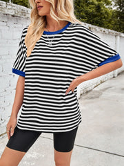 Lovelet Striped Round Neck Half Sleeve T-Shirt - Trendsi