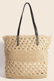 Fame Faux Leather Handle Knitted Tote Bag - Trendsi