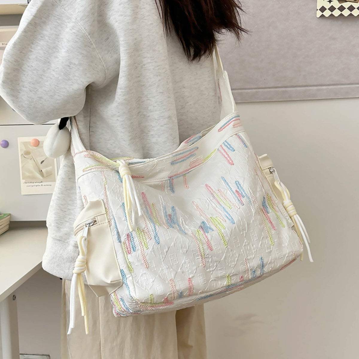 Contrast Texture Shoulder Bag - Trendsi - Flyclothing LLC