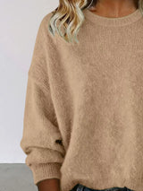 Full Size Round Neck Dropped Shoulder Sweater Plus Size - Trendsi - Flyclothing LLC