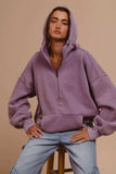 BiBi Stitch Detailed Elastic Hem Half Zip Fleece Hoodie - Trendsi - Flyclothing LLC