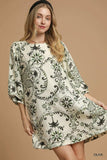 Umgee Boho Printed Balloon Sleeve Mini Dress - Trendsi - Flyclothing LLC