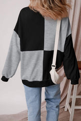 Color Block Half Button Long Sleeve Sweatshirt - Trendsi - Flyclothing LLC