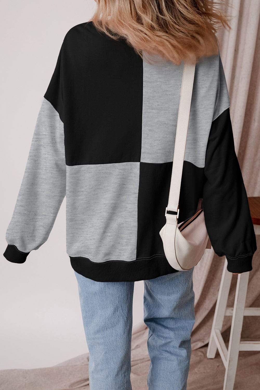 Color Block Half Button Long Sleeve Sweatshirt - Trendsi - Flyclothing LLC