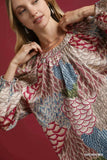 Umgee Boho Feather Print Peasant Blouse - Trendsi - Flyclothing LLC