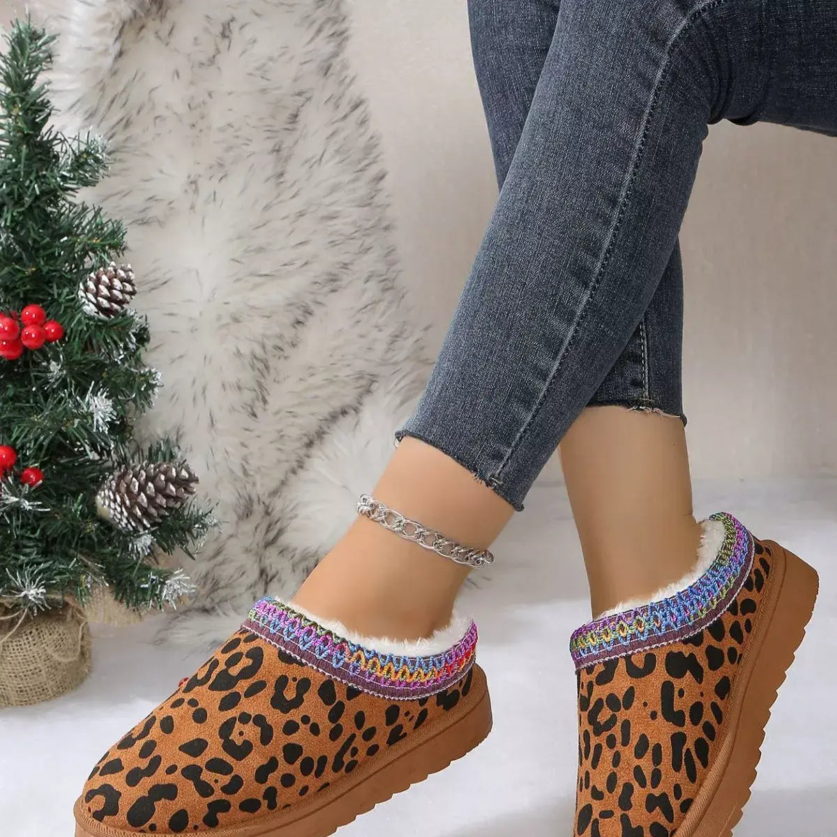 Leopard Print Plush Lined Warm Slip-Ons - Trendsi - Flyclothing LLC