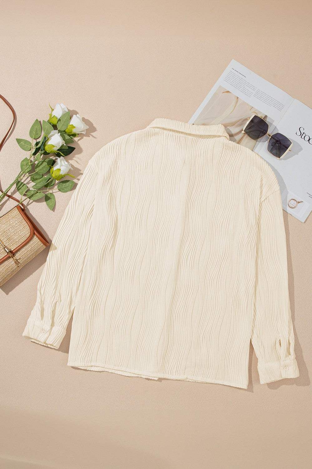 Textured Collared Neck Long Sleeve Shirt - Trendsi - Flyclothing LLC