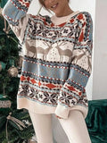 Geometric Round Neck Dropped Shoulder Sweater - Trendsi