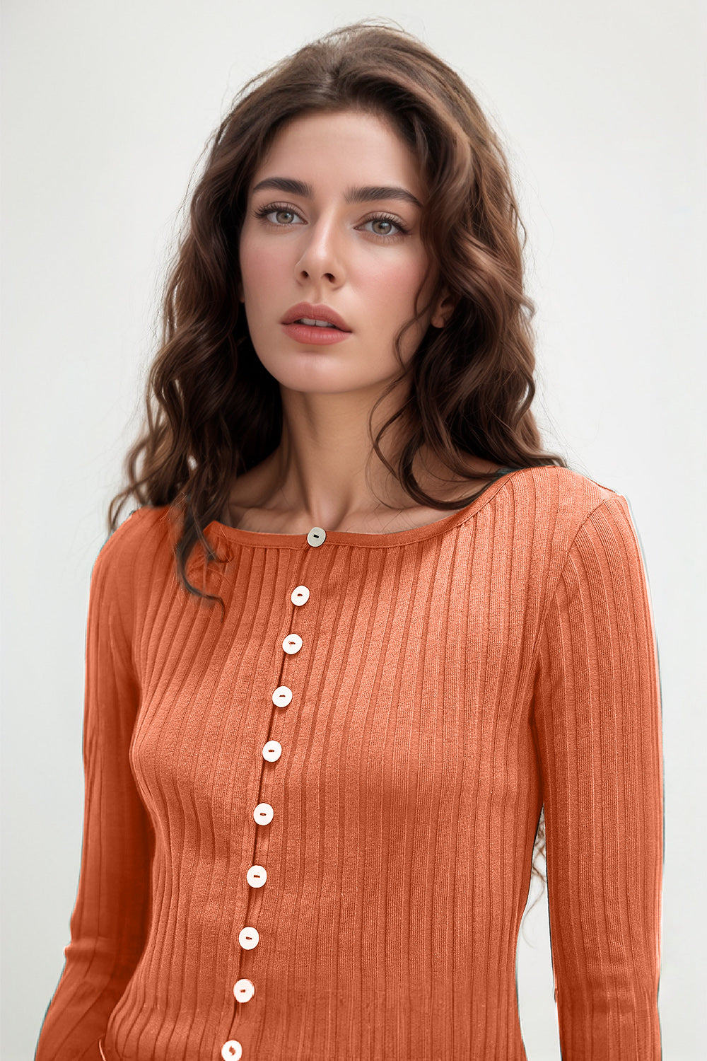 Basic Bae Texture Button Up Round Neck Long Sleeve Top - ShopBasicbae - Flyclothing LLC
