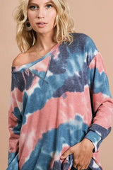 BiBi Tie Dye French Terry Pull Over with Front Stitching Detail - Trendsi - Flyclothing LLC