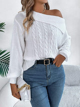 Cable-Knit One Shoulder Long Sleeve Sweater - Trendsi - Flyclothing LLC