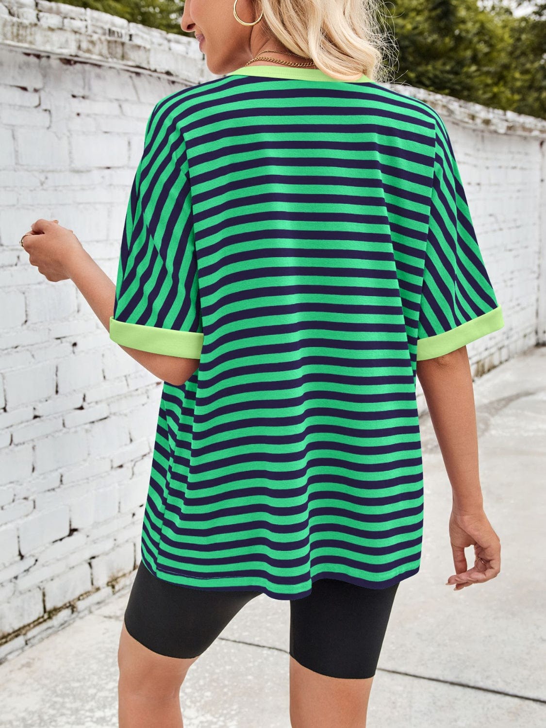 Lovelet Striped Round Neck Half Sleeve T-Shirt - Trendsi
