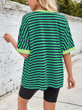 Lovelet Striped Round Neck Half Sleeve T-Shirt - Trendsi - Flyclothing LLC