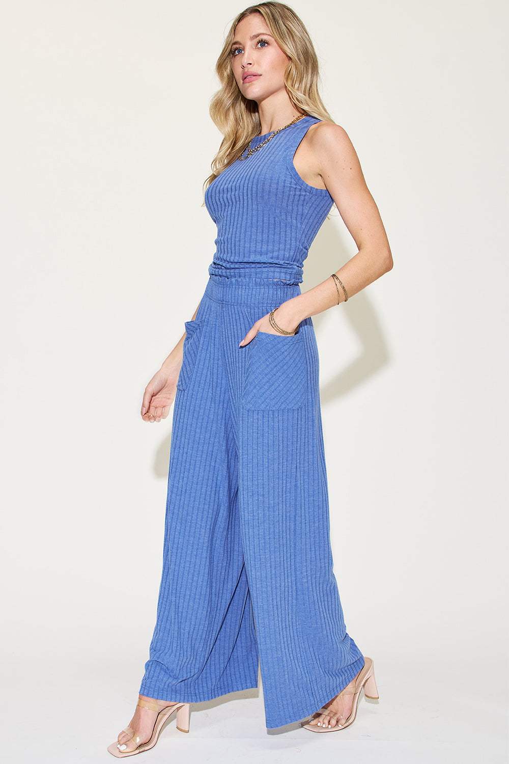 Basic Bae Full Size Ribbed Tank and Wide Leg Pants Set - Trendsi - Flyclothing LLC