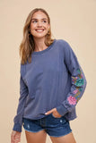 Annie Wear Embroidered Long Sleeve French Terry Top - Trendsi