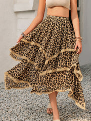 Lace Detail Layered Printed Skirt - Trendsi