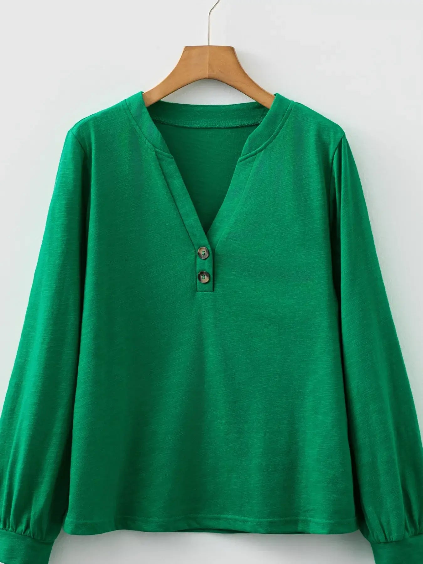 Solid Color Button V Neck Long Sleeve Top - Trendsi - Flyclothing LLC