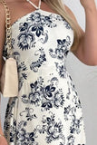 Smocked Printed Halter Neck Dress - Trendsi