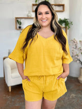 Double Take Texture Half Sleeve T-Shirt and Drawstring Shorts Set - Trendsi - Flyclothing LLC